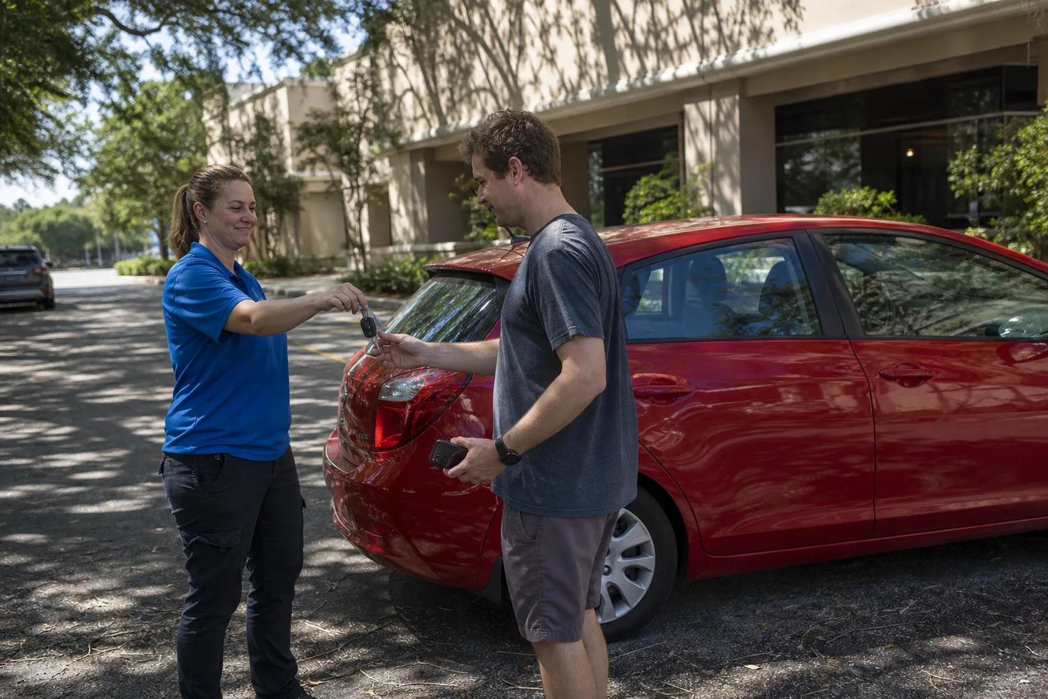 Handing keys back to a customer in Denton